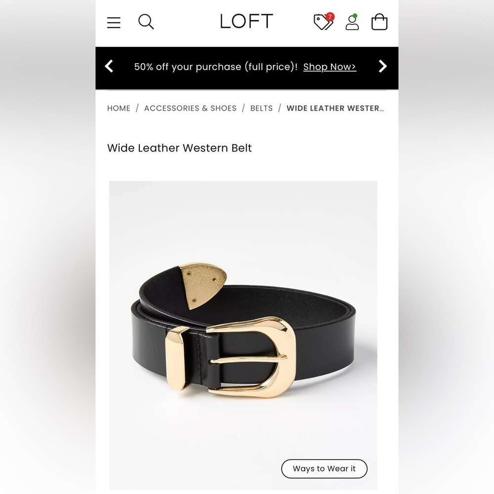 LOFT Black Wide Leather Western Belt